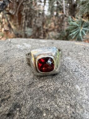 Sundance Sterling Ring with Deep Red Cushion Gem